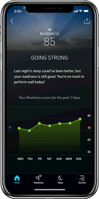 Oura Ring Readiness Score Page on the phone - Oura Smart Ring Review