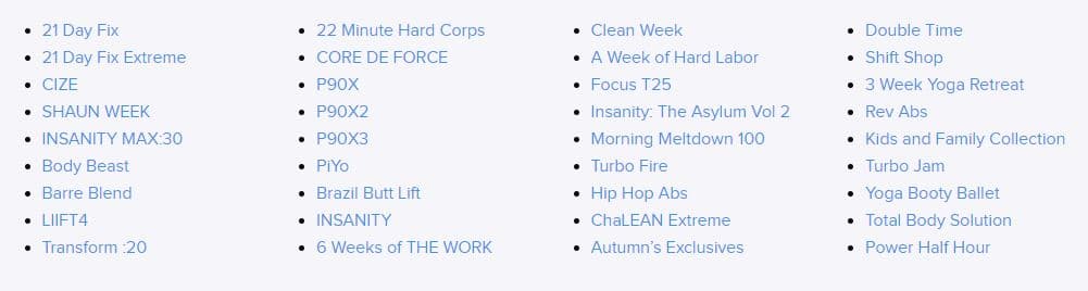 Some of the Vast Array of Programs Available on BOD service - What is Beachbody on Demand 