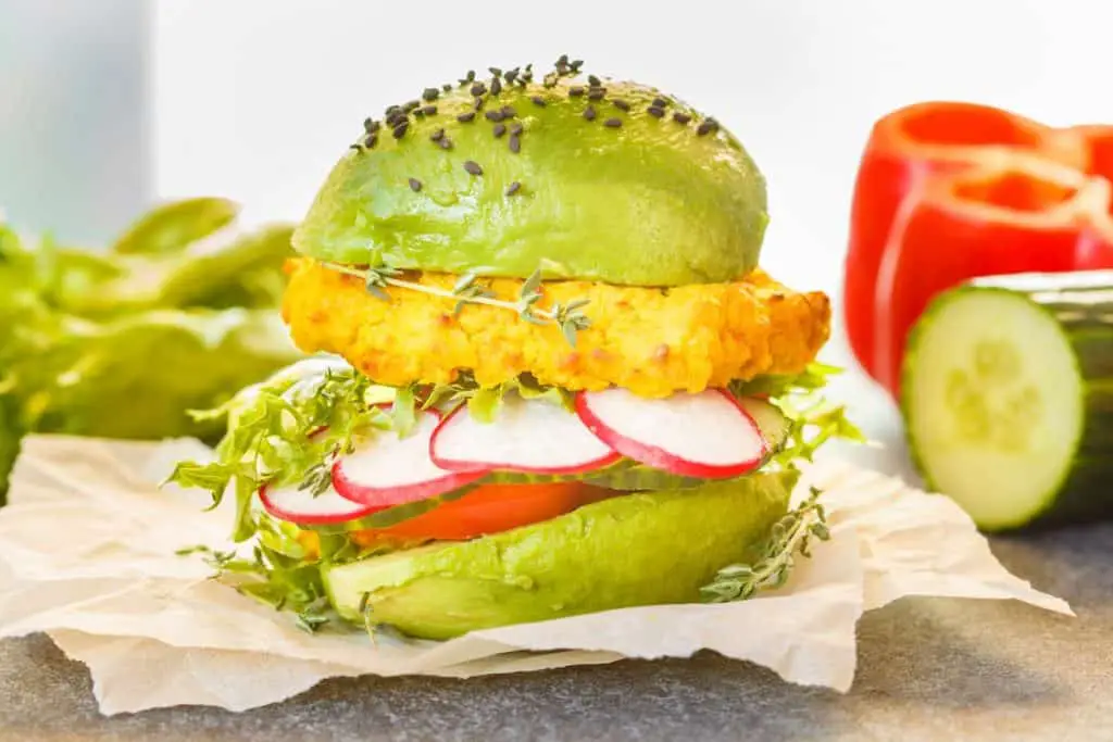Vegan avocado lentils burger with vegetables - Living While On A Vegan Ketogenic Diet
