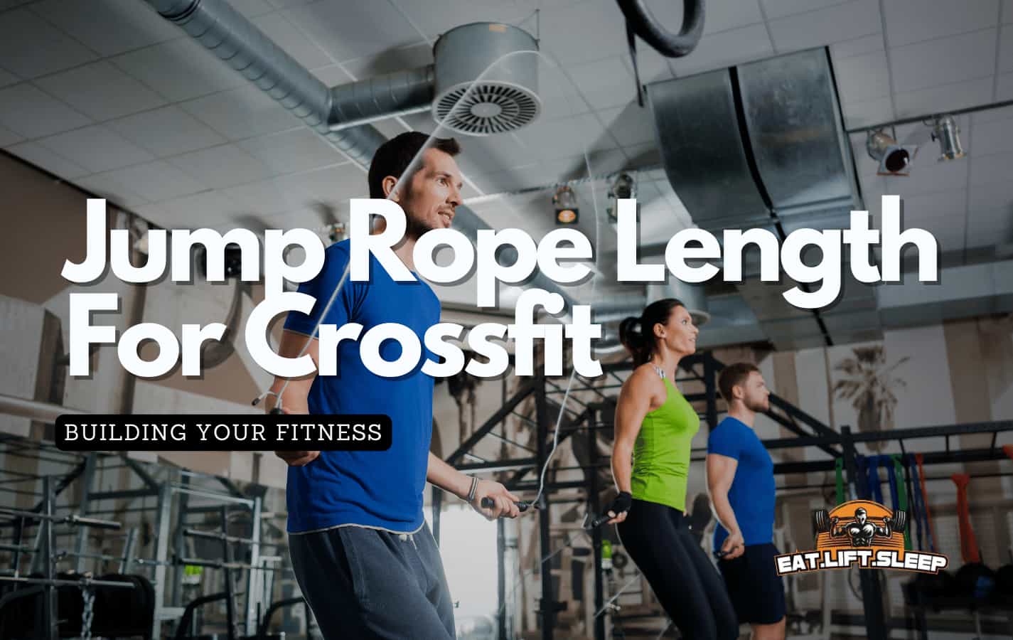 Men and Lady Crossfitters jumping rop in a CrossFit gym