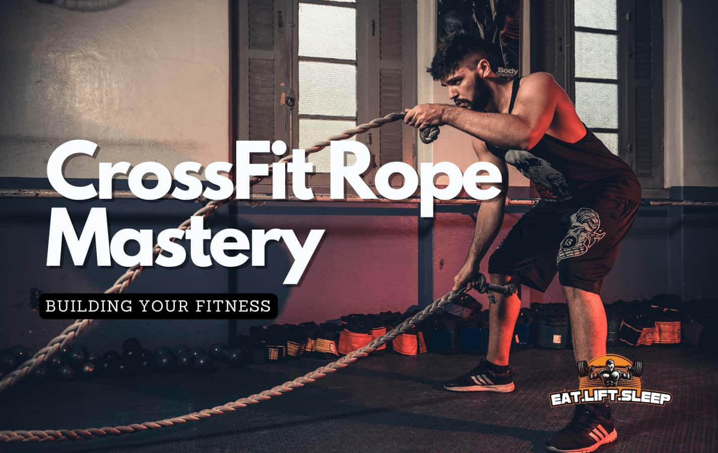 Man doing solid rope work in a CrossFit gym